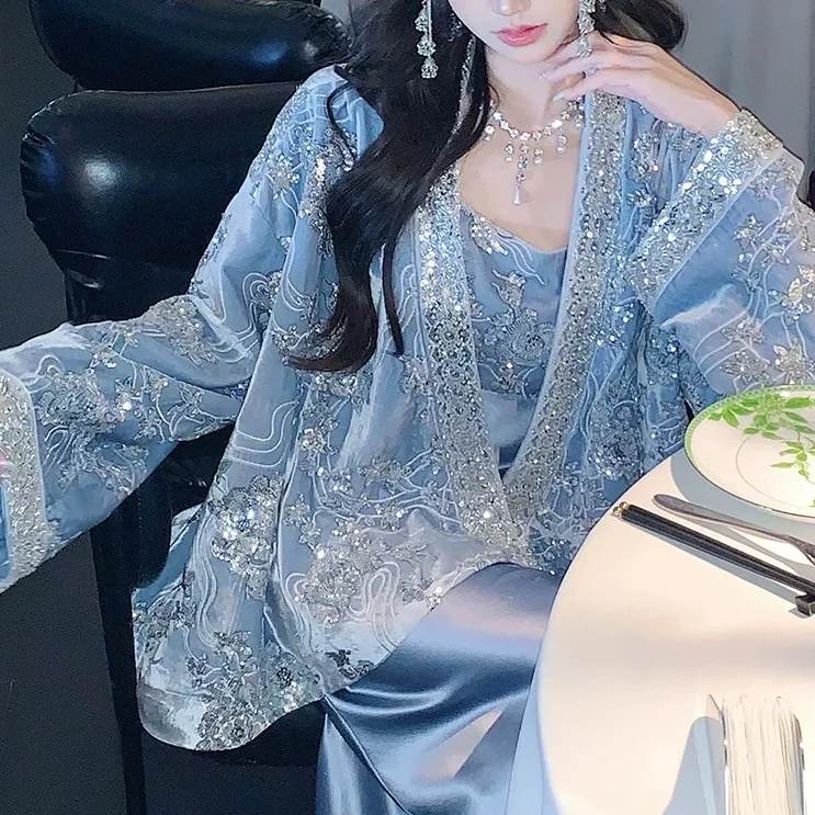 【梵月清梦】真丝丝绒新中式女春季新款时尚刺绣重工丝绒套装