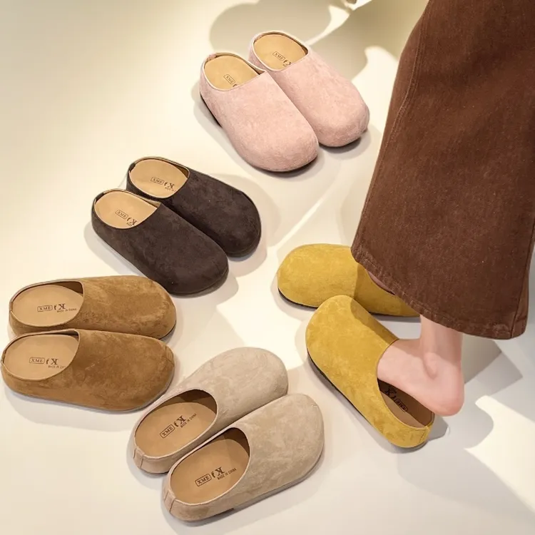 复古勃肯包头拖鞋女内增高2025新款春秋时尚厚底磨砂皮博肯半拖鞋