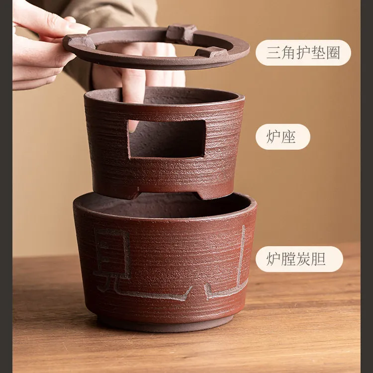 粗陶红泥煮茶温茶侧把炭炉茶壶耐高温茶炉