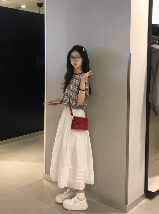 夏装搭配一整套装女夏款小个子条纹t恤半身裙减龄漂亮洋气两件套
