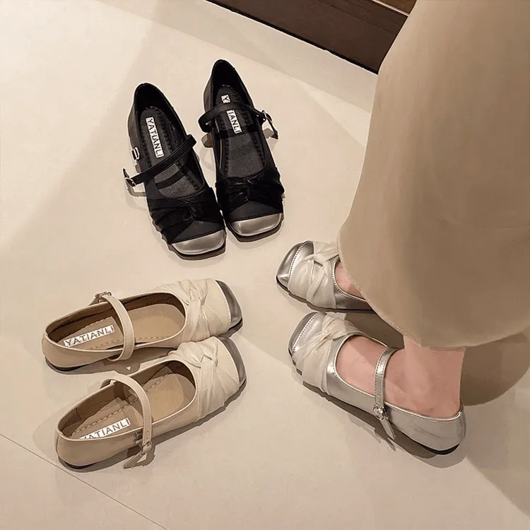 仙女风软皮软底浅口玛丽珍女2025新款配裙子伴娘一字扣带单鞋女款