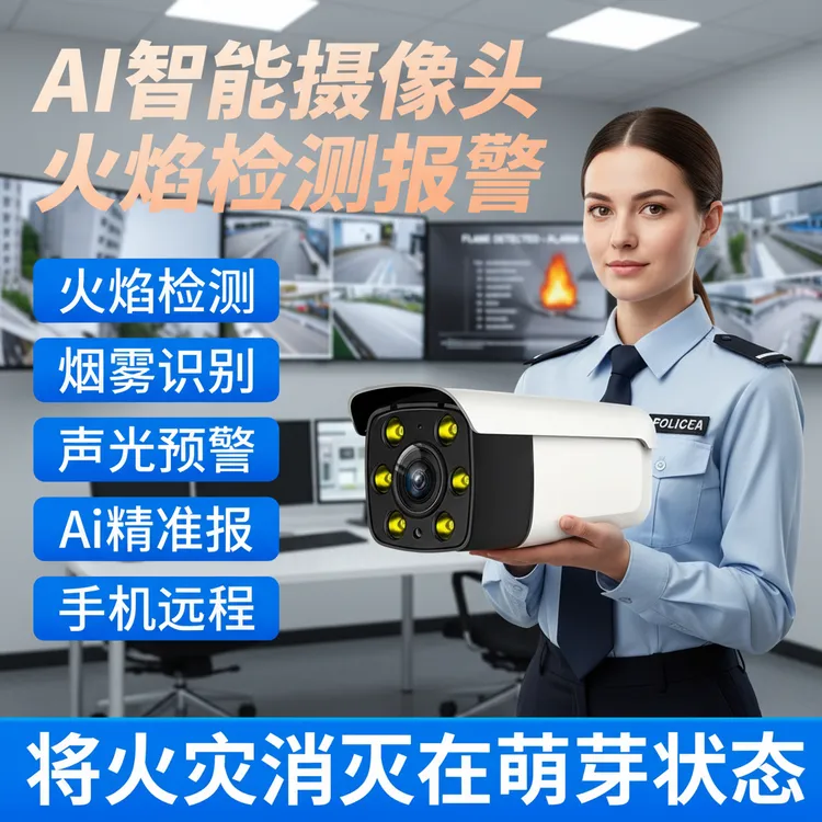 AI智能火焰识别摄像头烟雾检测监控器消防报警器4K高清室内外通用