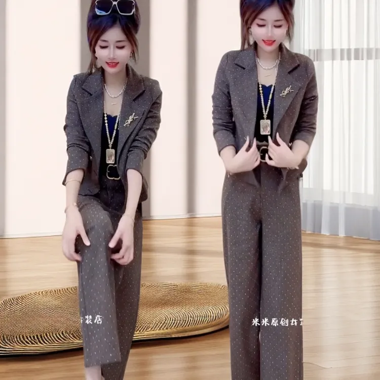 2025韩版星空西服领外套阔腿裤两件套高级通勤秋季套装女轻奢外穿