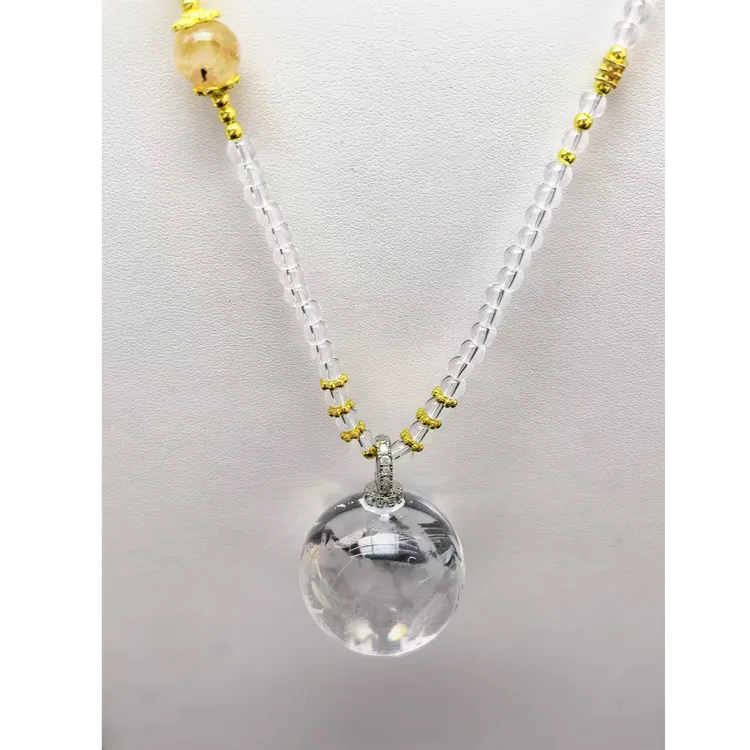 简约百搭时尚仙女风天然白水晶精美单珠毛衣链S1880