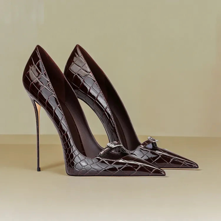 复古漆皮小众石头纹高跟鞋法式小众名媛设计感时尚流行秋季爆款