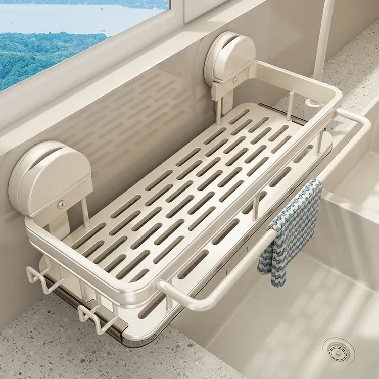 厨房吸盘抹布架厨房多功能水槽置物架免打孔家用沥水篮壁挂收纳架