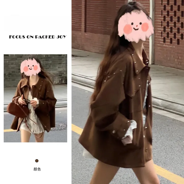 2025春秋季新款设计感韩版宽松复古铆钉外套女时尚减龄百搭开衫潮