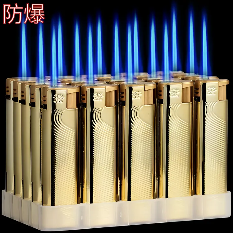 爆款高档格纹金属蓝焰防风打火机一次性网红时尚精致耐用厂家直销