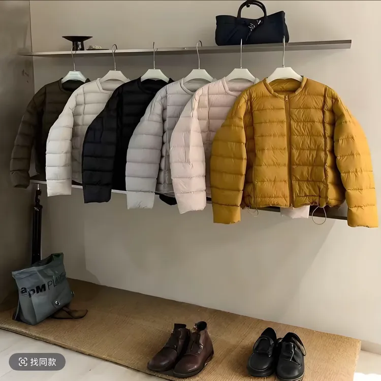 90白鸭绒排骨羽绒服女短款2025新款轻薄圆领泡芙小个子宽松外套