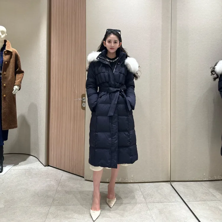 歌力思25年冬季新款鹅绒狐狸毛皮简约长款女EWE364L06000