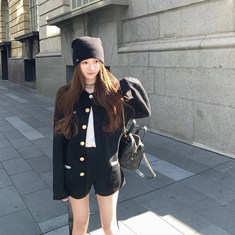 小香风高级感针织开衫女秋冬绑带百搭简约通勤毛衣外套