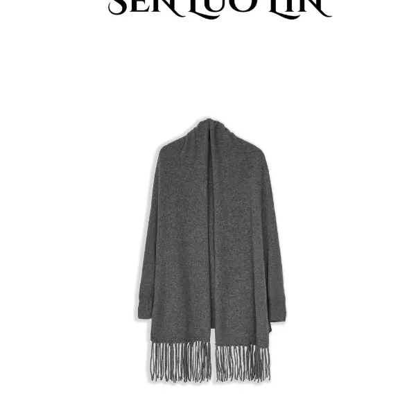 大卓优雅【顶奢口碑】100纯山羊绒知性复古优雅显瘦流苏披肩开衫