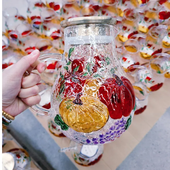 人工彩绘南瓜水壶 高硼硅耐热泡茶壶家用凉水壶烧水煮茶围炉