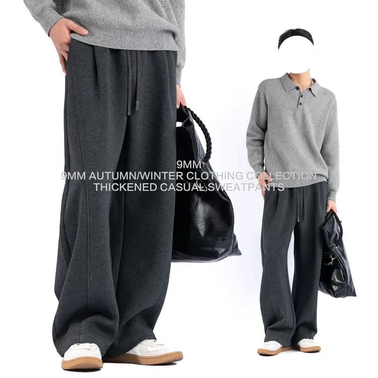 秋冬美式复古纯色弯刀卫裤高街百搭宽松休闲阔腿抽绳休闲裤子潮牌