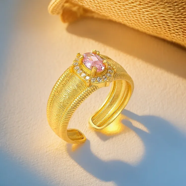 世纪缘珠宝 925银合成锆石戒指 新网红鸽子蛋戒指复古可调节宽版