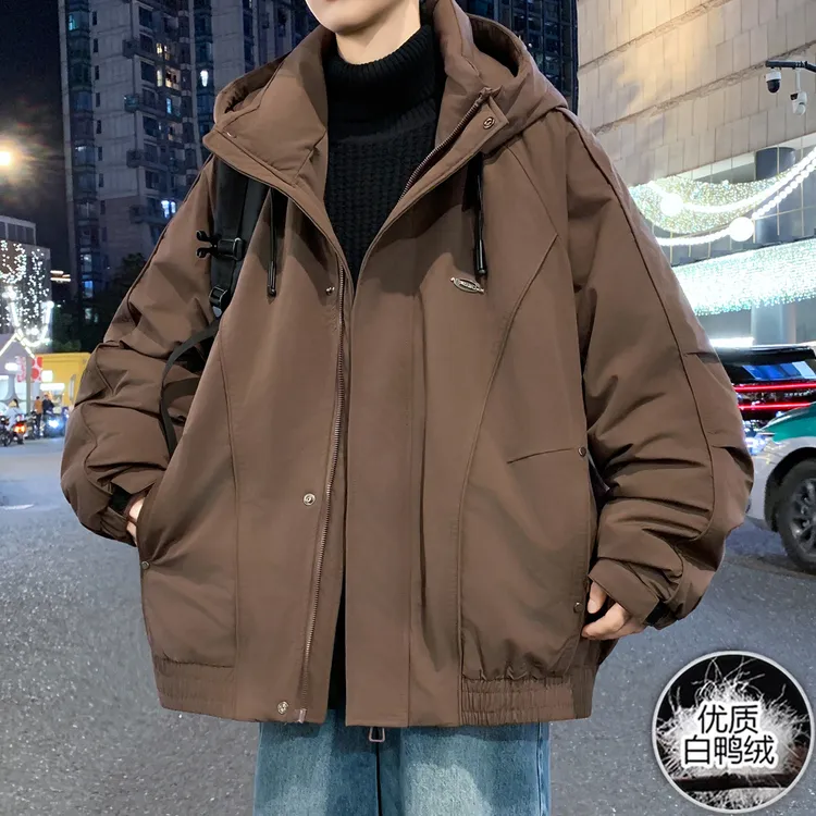 2025新款短款羽绒服男款冬季潮牌青少年初中高中学生加厚连帽外套