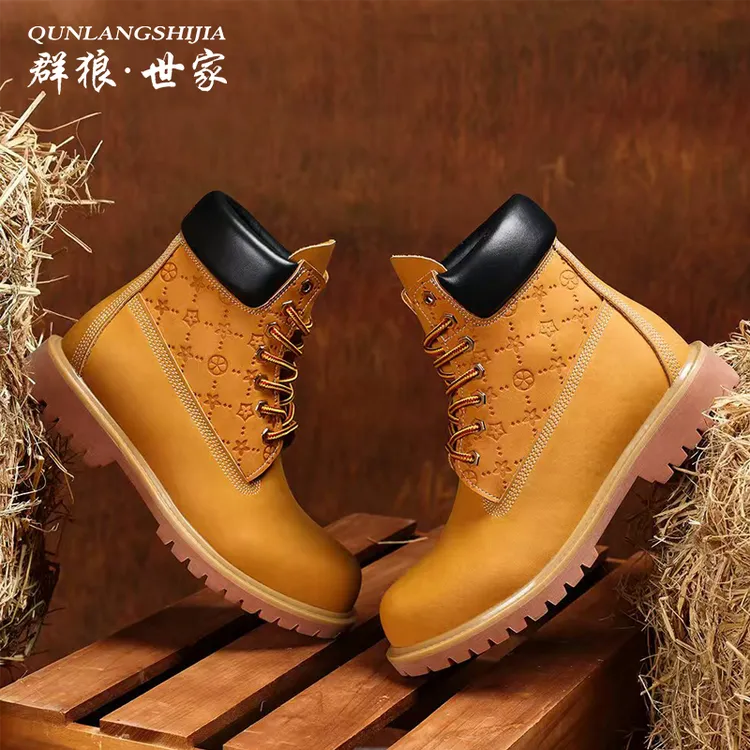 群狼·世家男靴高帮休闲鞋大黄靴内增高秋冬马丁靴男潮流百搭皮靴