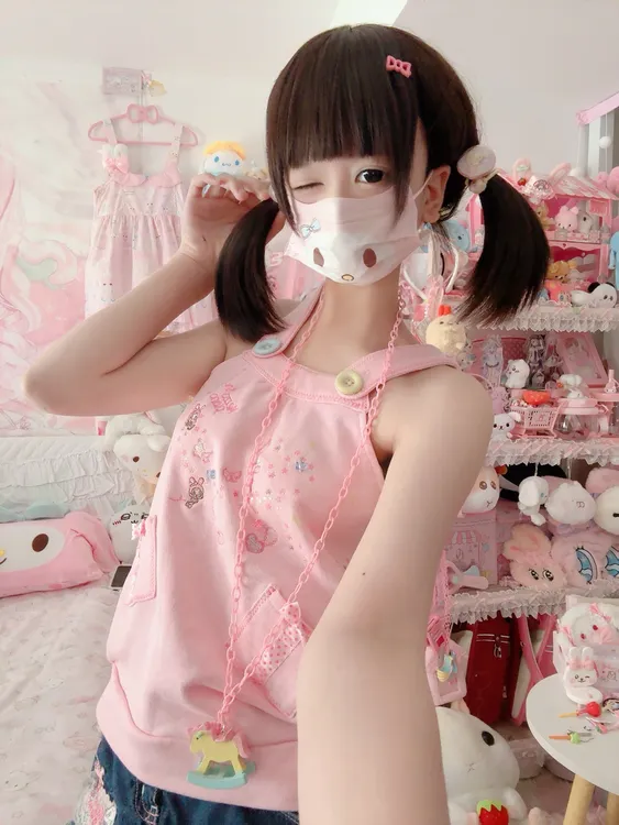 卡拉猫猫酱现货日系软妹mp女儿服吊带上衣纯棉可爱绣花卡通百搭