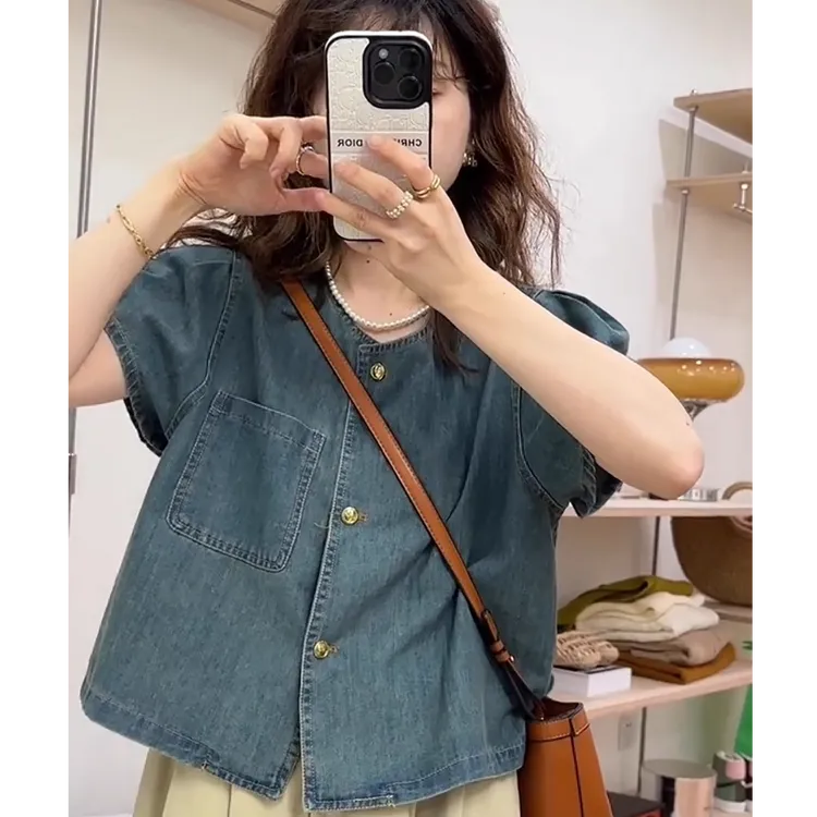 时尚百搭短袖牛仔衬衫女2025夏季新款薄款休闲外穿上衣坎肩外套