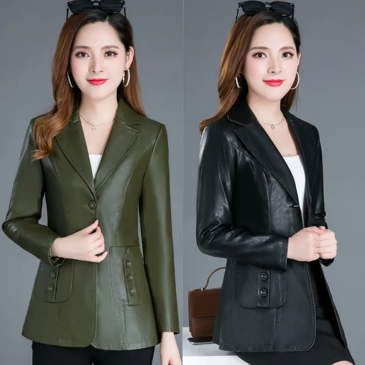 皮衣外套女2025春秋新款洋气修身显瘦女士皮夹克西装领皮衣女短款