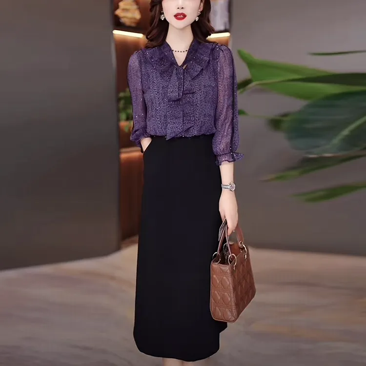 琉璃丝气质轻奢高级感女装2025秋季新款时尚减龄显瘦百搭连衣裙子