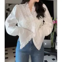 现货！【南法腔调】水溶刺绣镂空花边衬衫法式复古小众