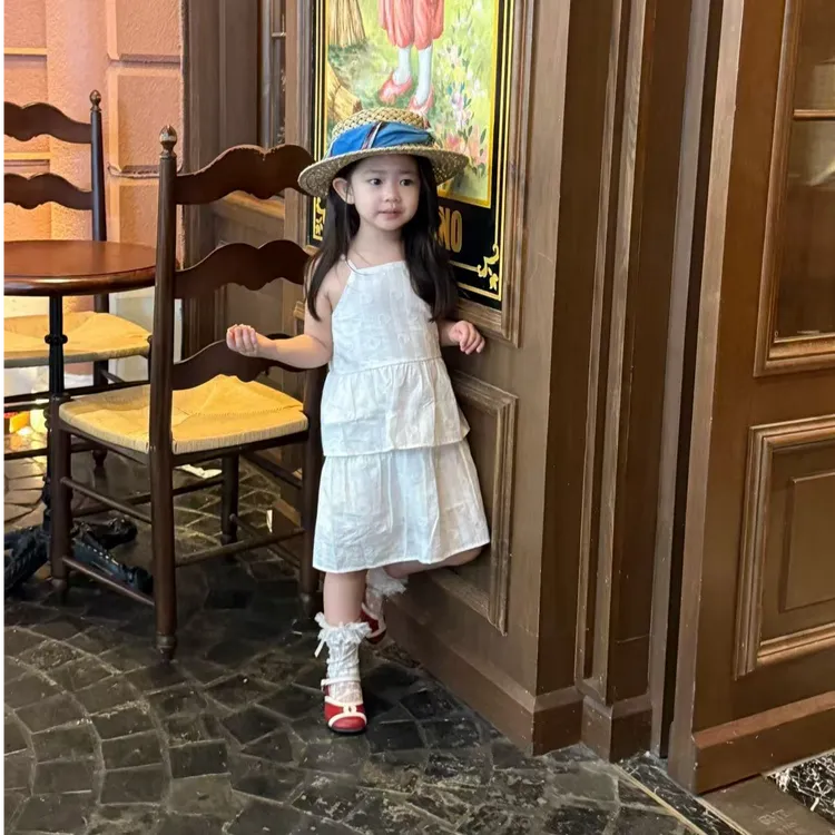 壹妈洋气童装女童漂亮裙子夏季公主裙连衣裙时尚爱心吊带公主裙