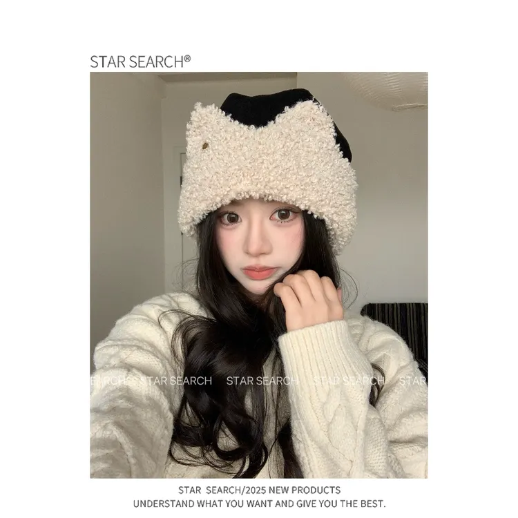 2025冬季新款可爱猫耳毛绒雷锋帽子女大头围显脸小保暖护耳套头帽
