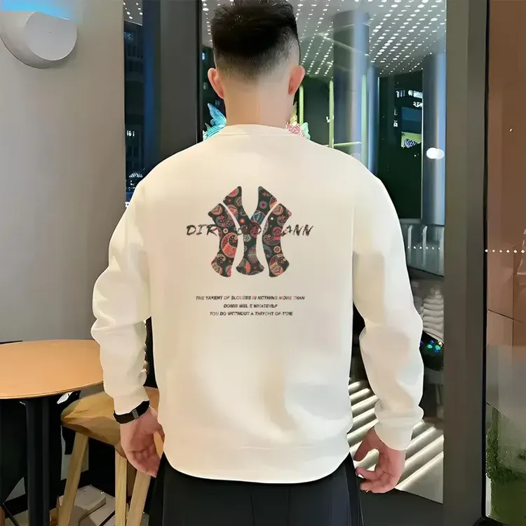 高级感卫衣男士秋冬款2025新款潮牌无帽打底衫男款圆领长袖印花