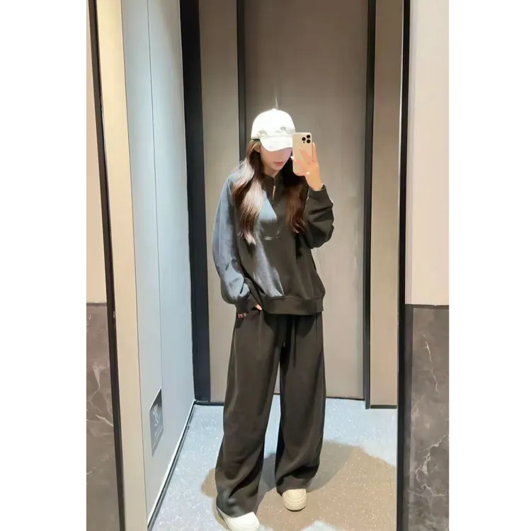 【现货】  嘉嘉 AW 老钱松弛感！纯色卫衣+弯刀裤套装