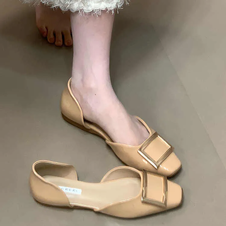 MKK-Z73-1方扣中空平底鞋女浅口一脚蹬玛丽珍鞋2025法式通勤单鞋