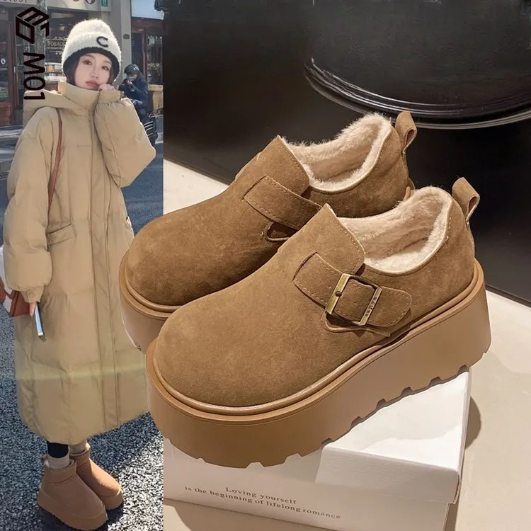 M01厚底增高加绒勃肯鞋女款2025秋冬季复古休闲时尚乐福博肯棉鞋