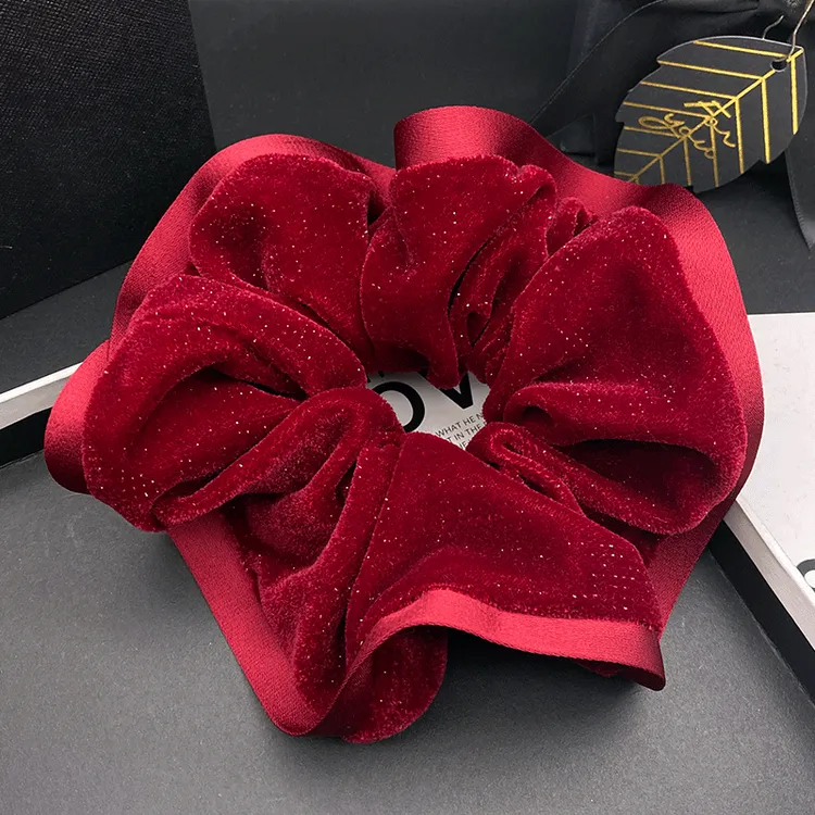 2025秋冬新款红色闪亮金丝绒大肠发圈韩系优雅气质扎头发新年发饰