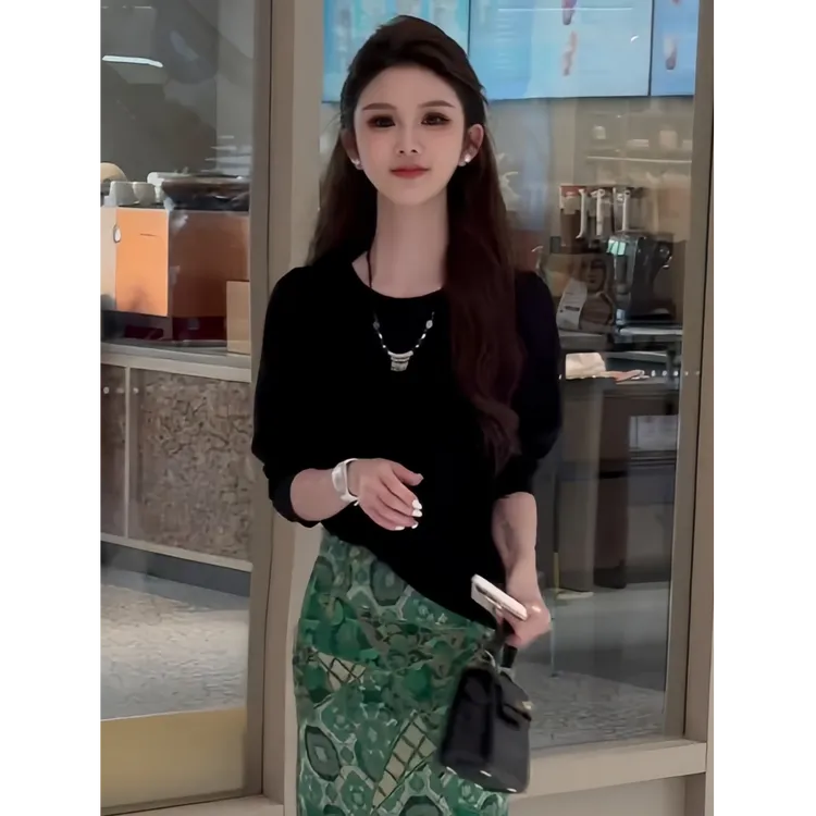 时尚连衣裙套装女夏季新款洋气蕾丝长袖防晒罩衫碎花半身裙两件套