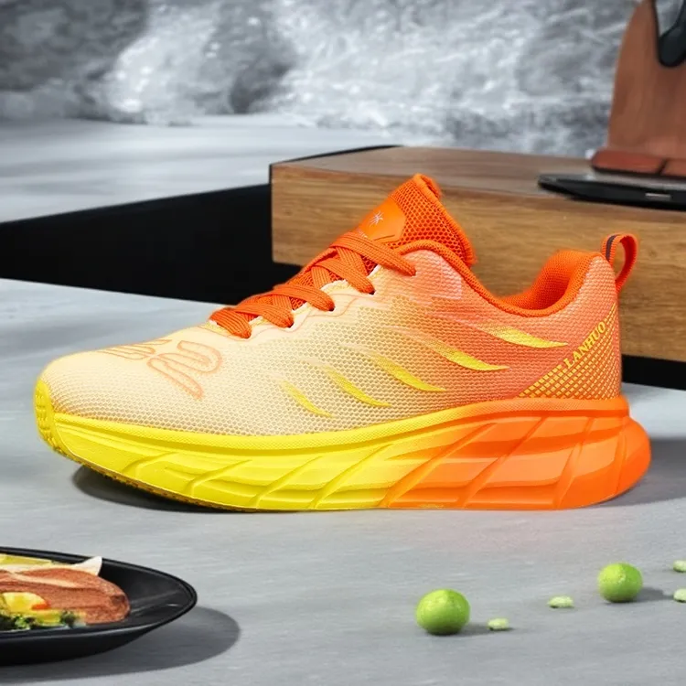 啄木鸟情侣跑步鞋系带网面男鞋透气长跑情侣橡胶+EVA鞋子男休闲