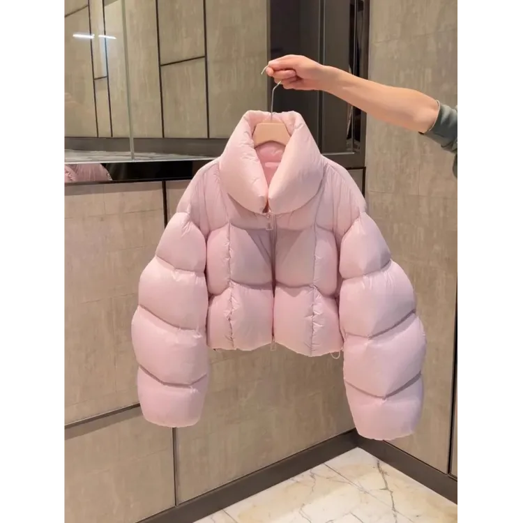 冬季甜美风粉色加厚短款面包服女2025年新款宽松显瘦百搭棉服外套