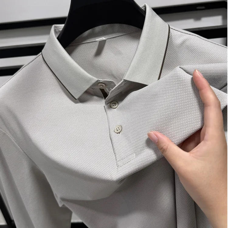 in cotton sea透气蜂窝棉长袖t恤男士秋季新品纯色休闲潮流polo衫