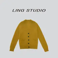 LING/STUDIO『秋日向暖』100%绵羊毛减龄V领休闲开衫毛衣5091681