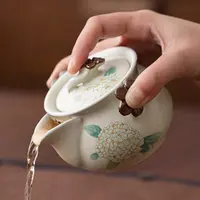 汝窑绣球花泡茶盖碗女士个人专用手抓壶家用高档汝窑功夫茶具单壶