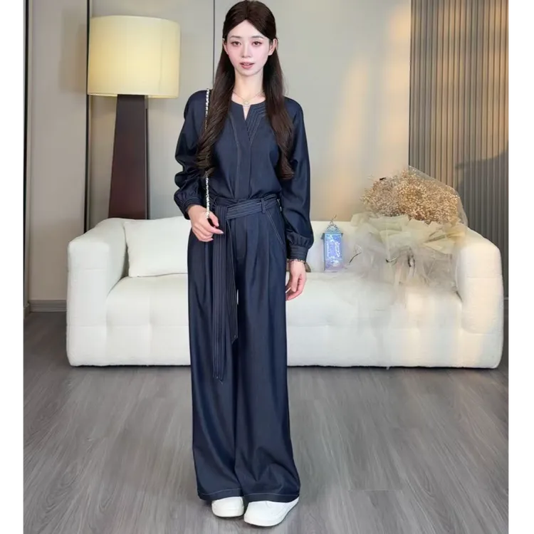 【简逸牛仔】小个子秋季时尚高腰长裤百搭显瘦套装两件套ZYM25710