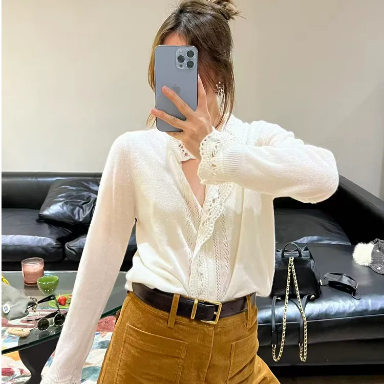 YOON深圳原创【空气泡芙】手工钩花镂空羊毛羊绒针织毛衣