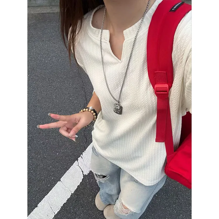 肌理感v领卫衣男款早秋收袖口套头叠穿长袖t恤潮牌外穿内搭打底衫