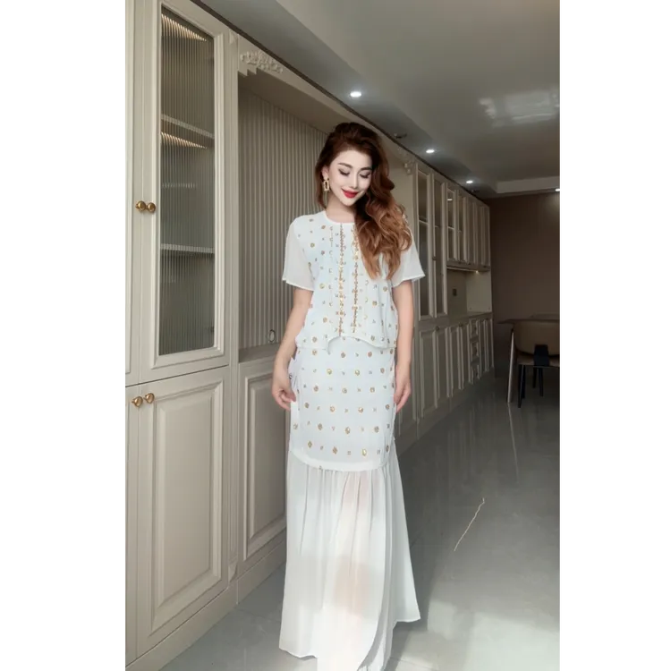 2751【古丽店铺包邮❤️】新款名媛气质重工设计款女装两件套套装