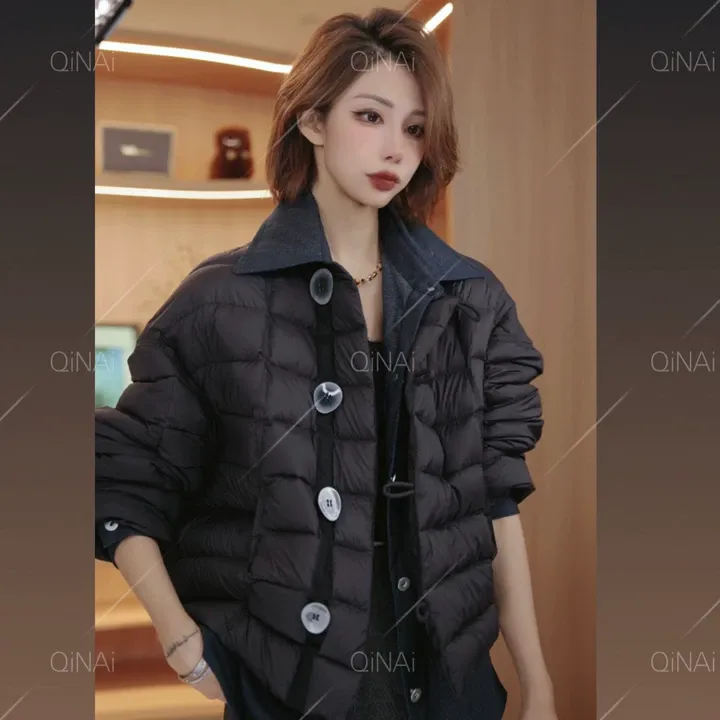 七奈「莱书」韩系百搭短款白鸭绒宽松羽绒服QN13036