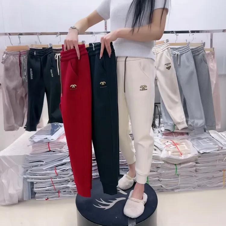 欧货2025秋冬季新款慕斯防风休闲裤女韩版高腰显瘦小脚九分哈伦裤