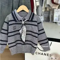 时尚百搭翻领儿童针织衫男童韩版条纹毛衣男女童套头针织衫