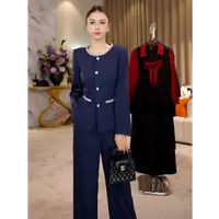 G9272时尚新款休闲减龄气质套装修身长袖经典通勤两件套
