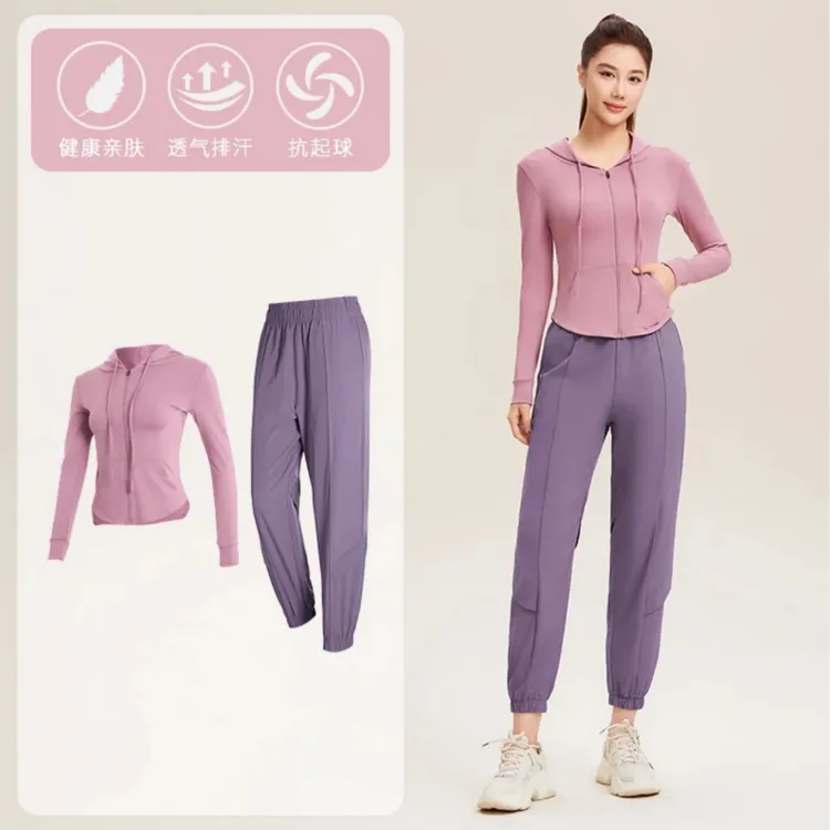 常规款修身型女长袖连帽外套紧身立领显瘦套装秋冬休闲跑步速干