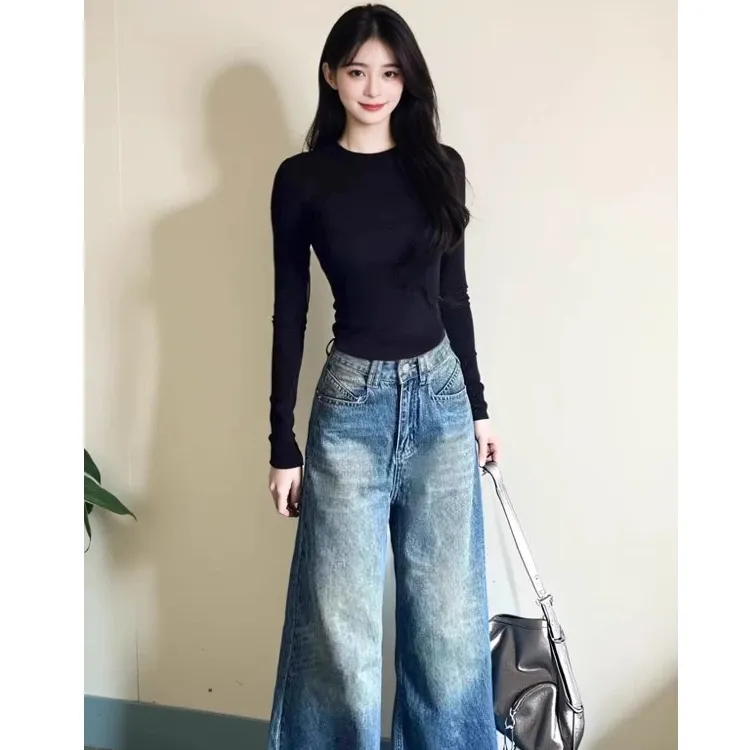 纯色正肩打底衫女秋冬加绒保暖紧身修身显瘦内搭长袖圆领黑色上衣