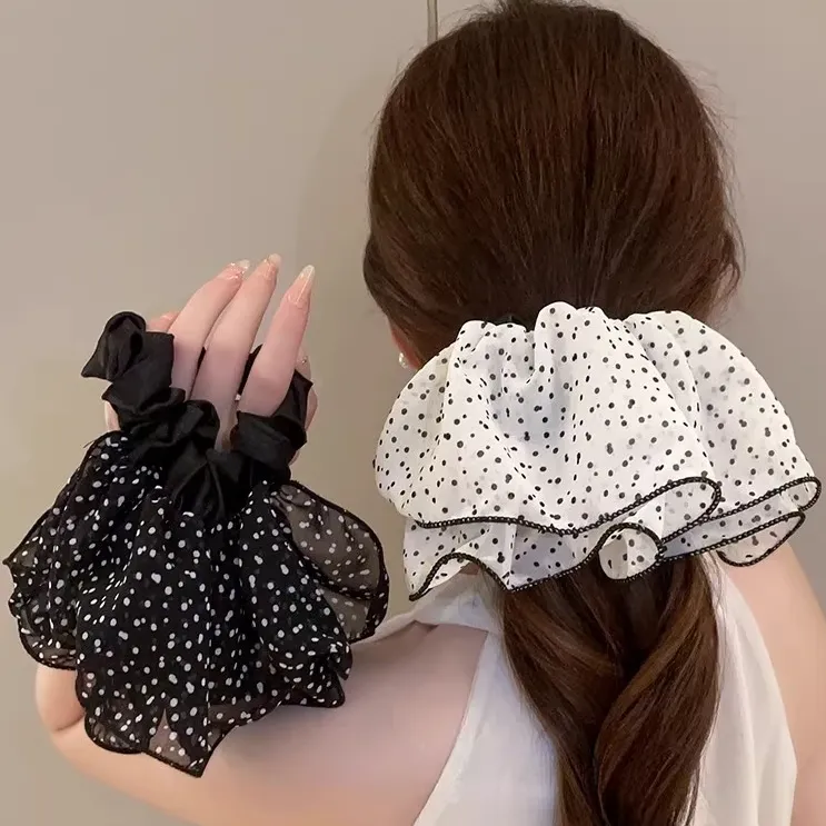 法式轻奢双层网纱波点裙摆小肠发圈氛围感垂感慵懒扎发头绳女发饰